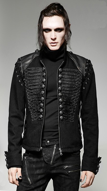 Mens Black Green Military Marching Band Drummer Jacket,Mens Gothic style  military coat