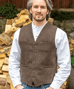 Wool Waistcoat Brown Herringbone