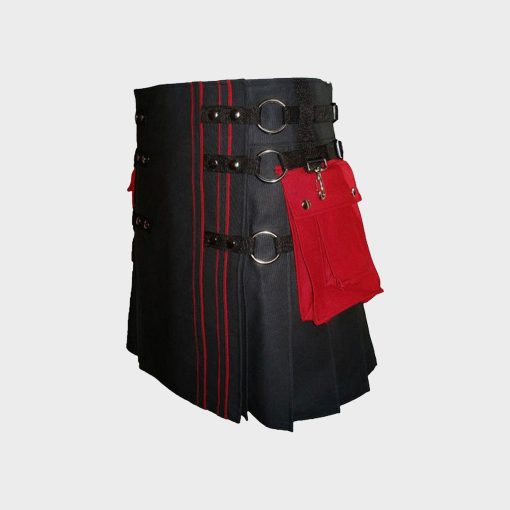 Handmade Black With Red Interchangeable Utility Kilt