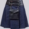 Fashion Denim Leather Pocket Kilt
