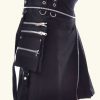 Black Gothic Zipper Utility Kilt For Active Men